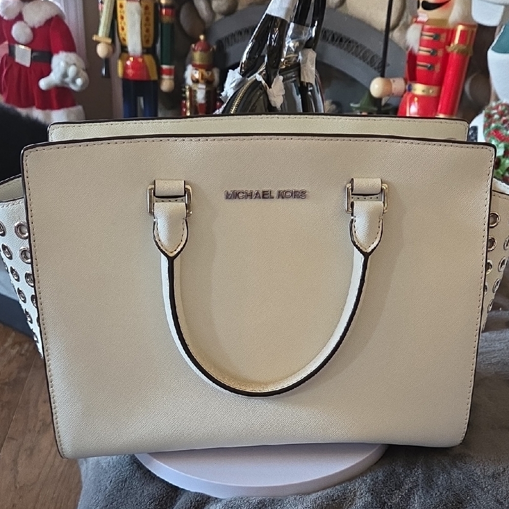 Michael Kors Cream Satchel with Stud Accents